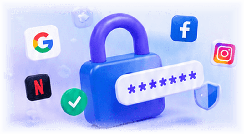 A secure password beside a blue padlock